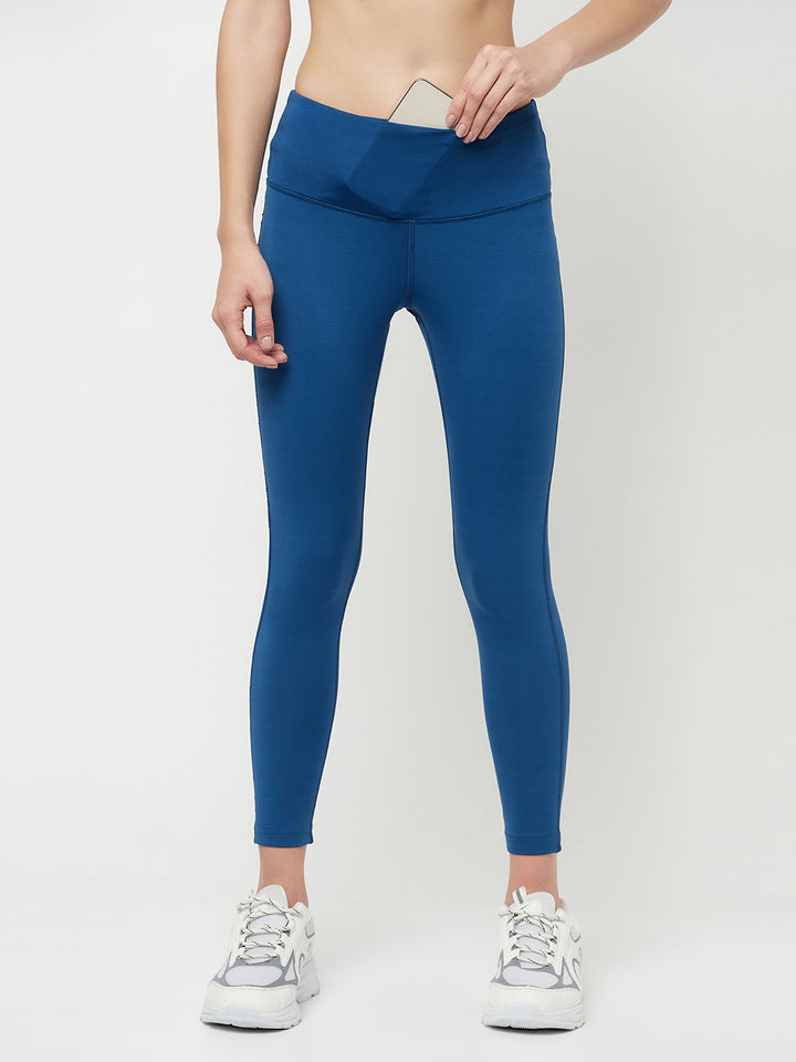 Phone pocket leggings & sports bra combo - Women's Poseidon Blue