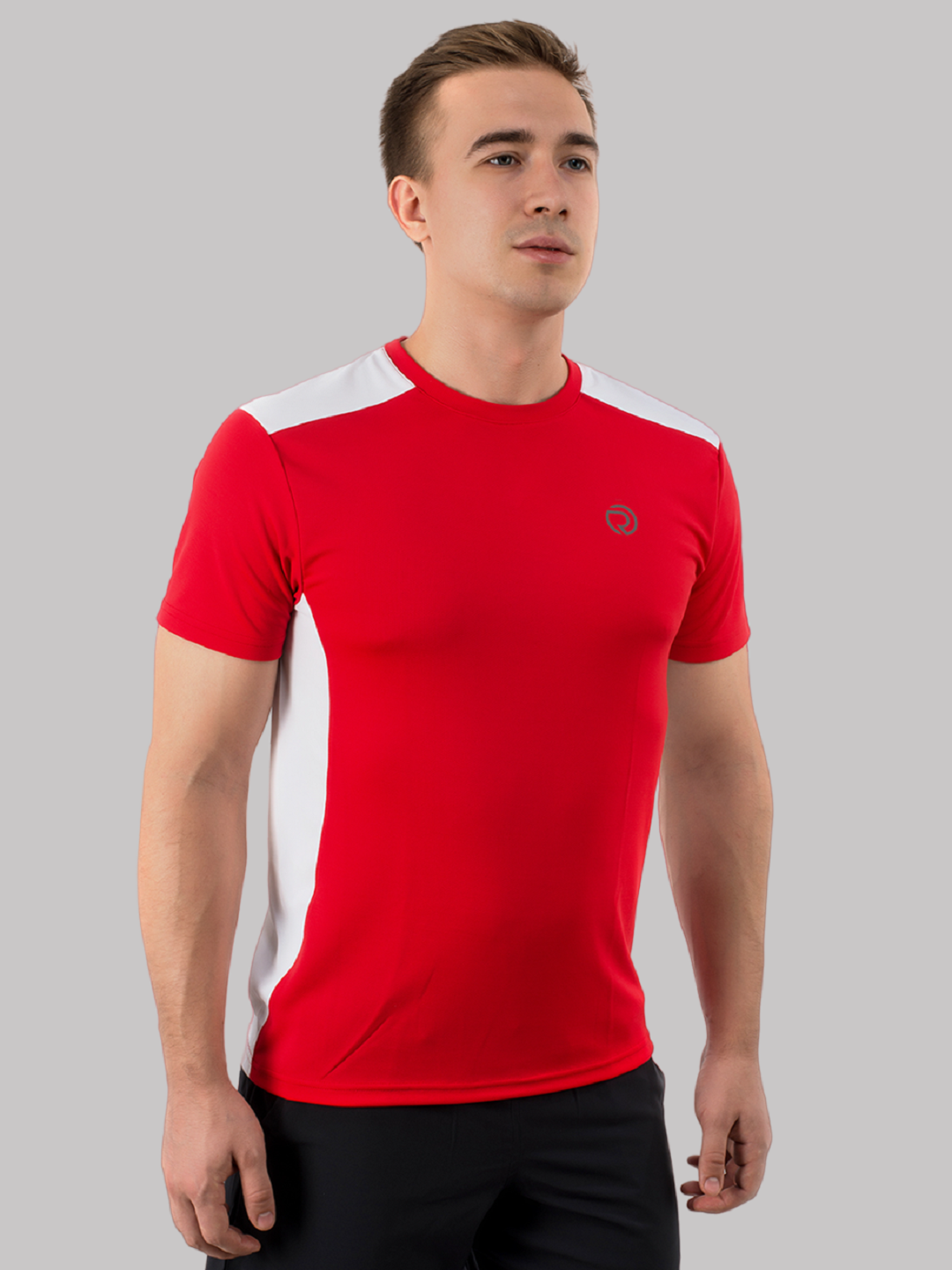 TRUEREVO Men s Dry Fit Sports Training Collar T Shirt Red Whit