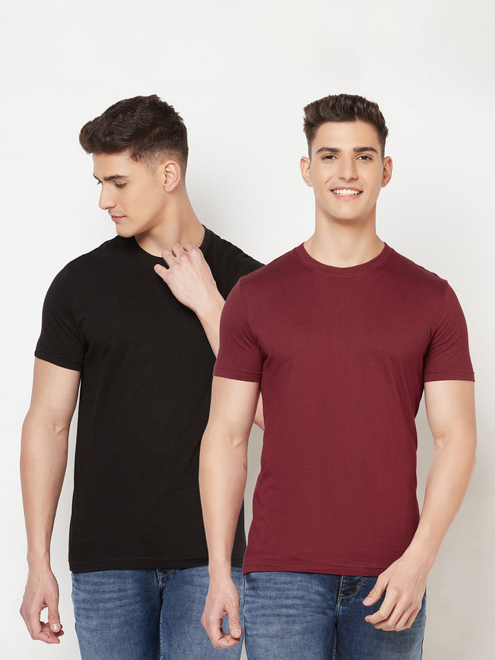 Super Comfy Cotton Tshirt (Pack of 2- Black,Maroon)
