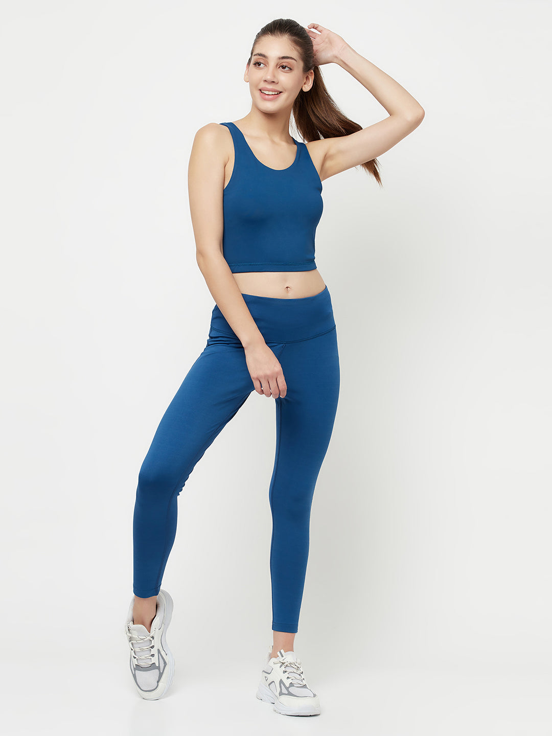 Phone pocket leggings & sports bra combo - Women's Poseidon Blue