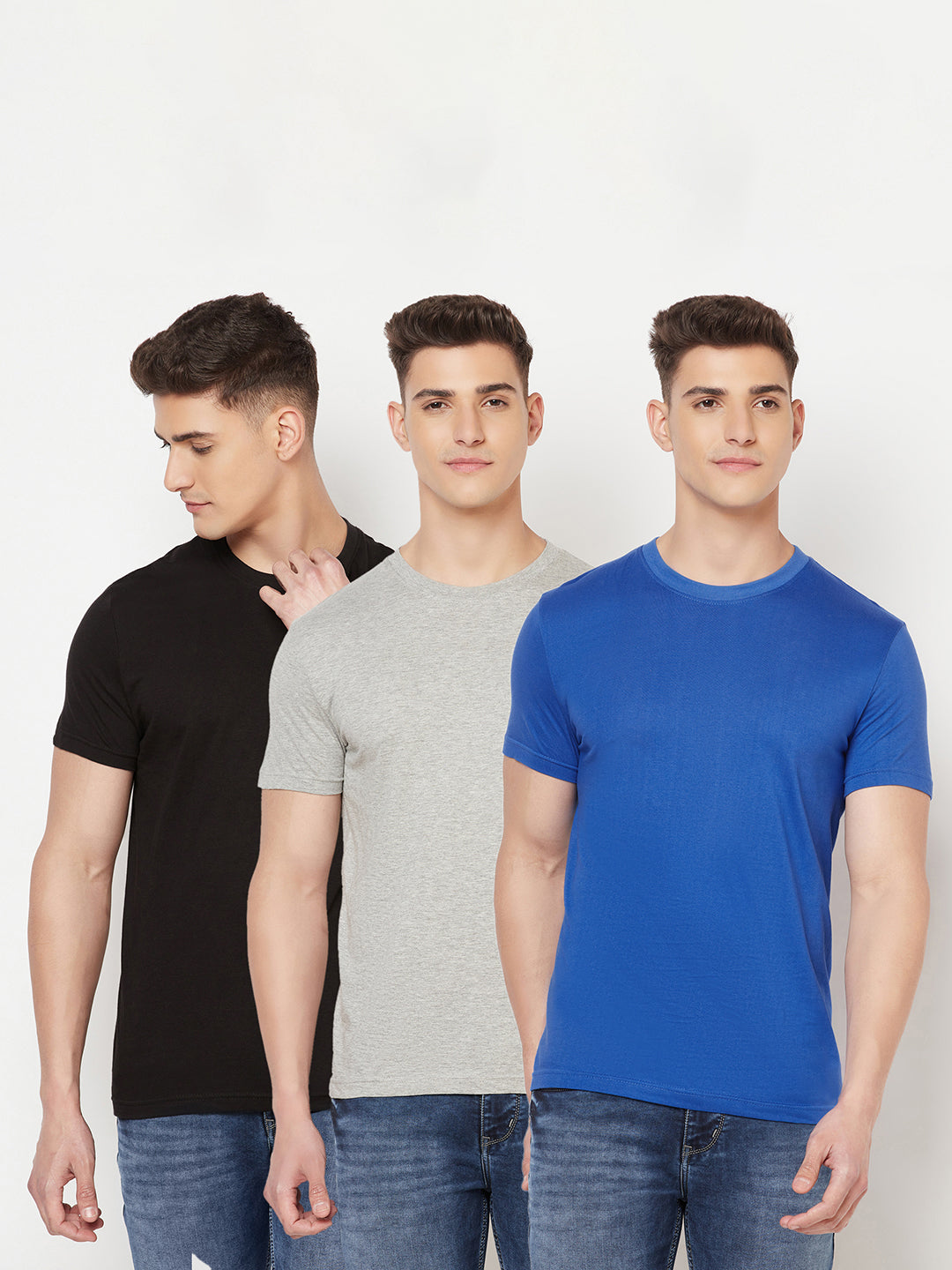 Super Comfy Cotton Tshirt (Pack of 3- Black, Grey, Blue) NITLON TRUEREVO