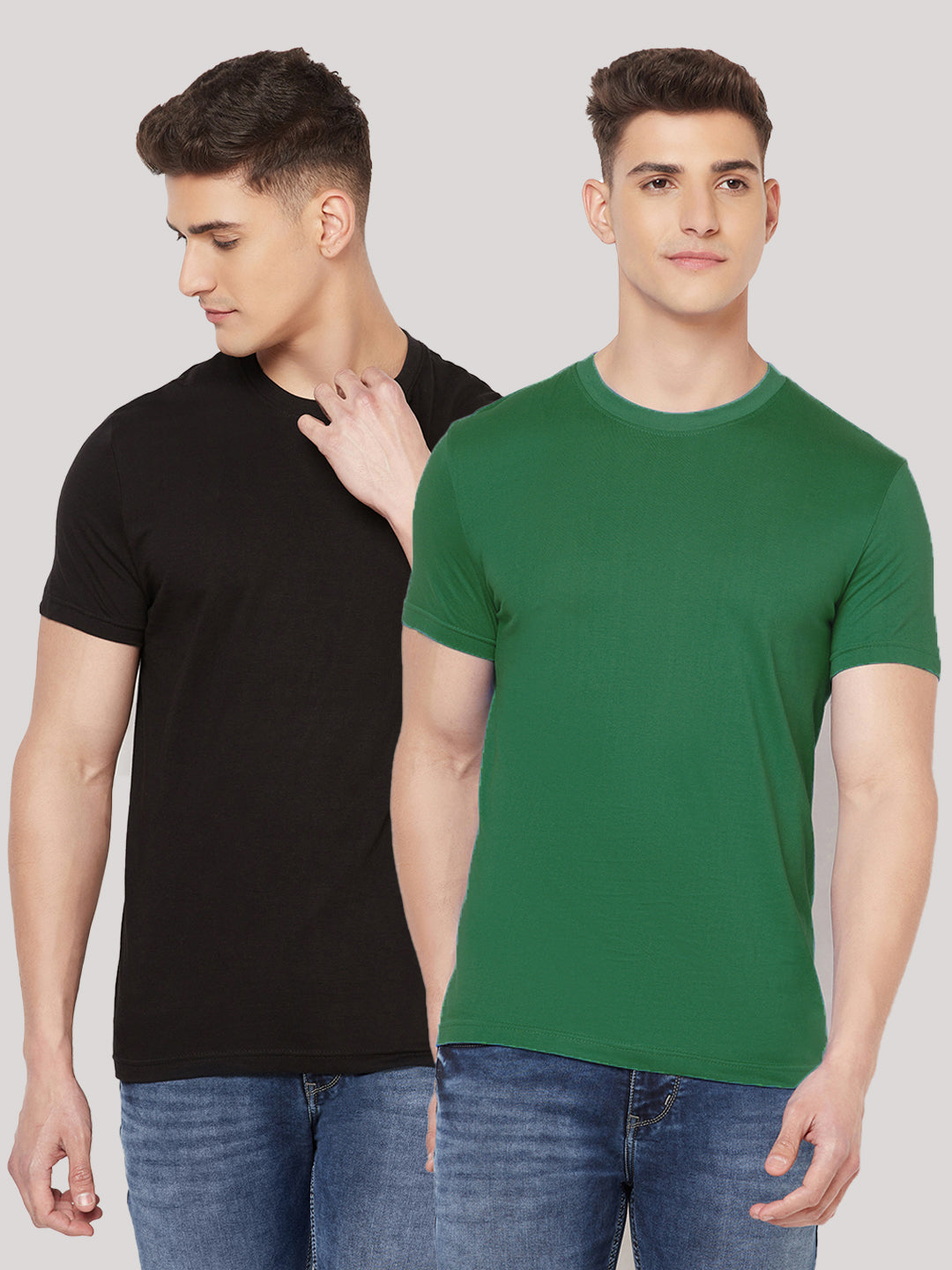 Super Comfy Cotton Tshirt (Pack of 2- Black,Green)