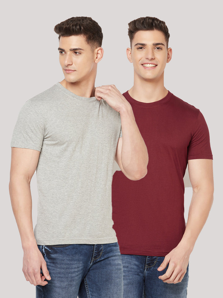 Super Comfy Cotton Tshirt (Pack of 2- Grey,Maroon)