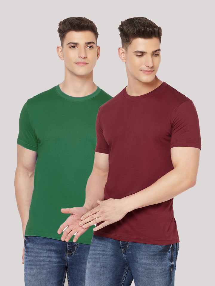 Super Comfy Cotton Tshirt (Pack of 2- Maroon,Green)