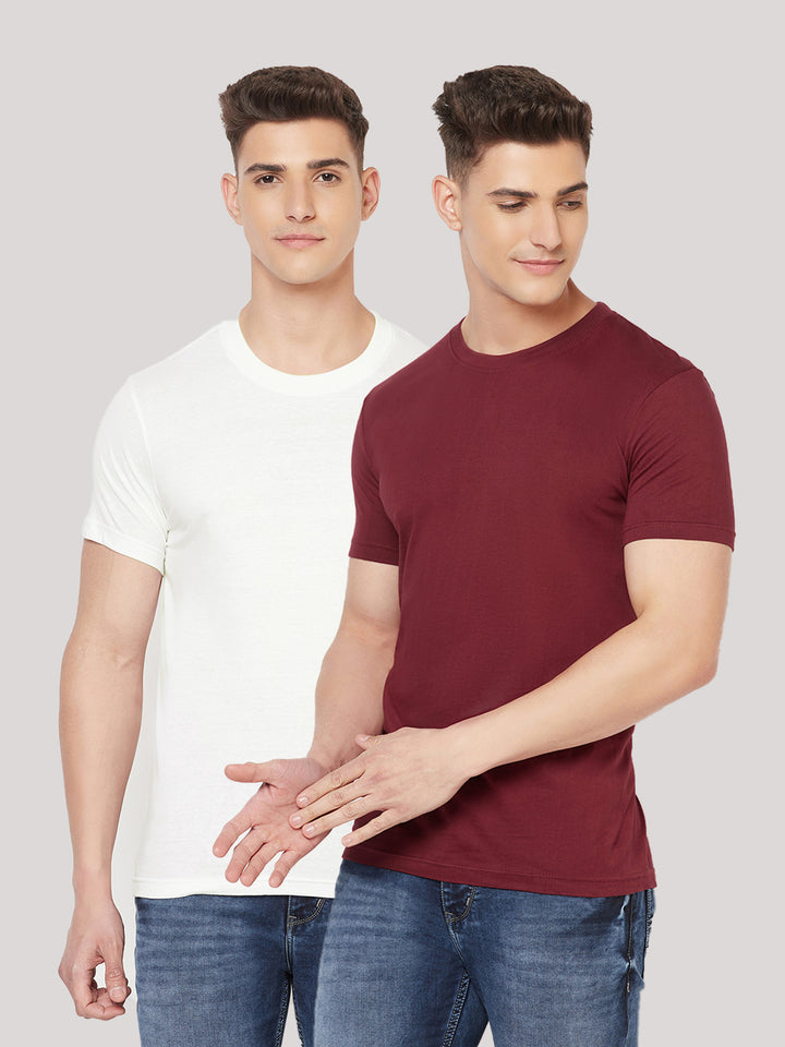 Super Comfy Cotton Tshirt (Pack of 2- Maroon,White)