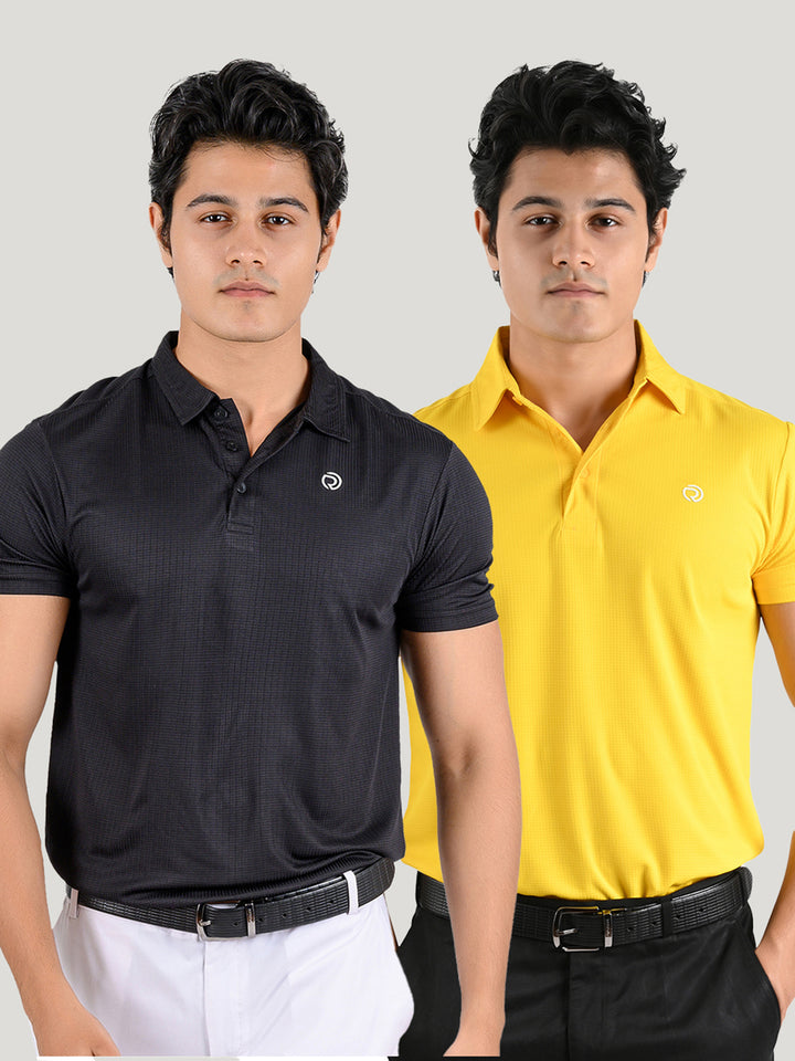 Performance Sports Collar Tshirt - Pack of 2 Black & Yellow