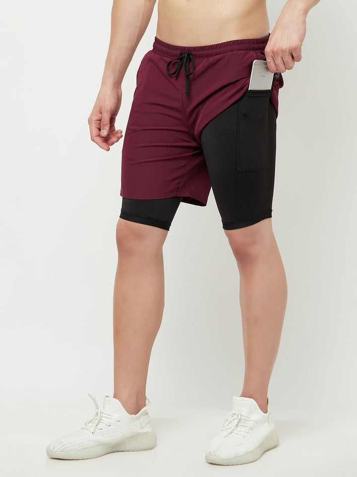 2 pc Combo - 7" 2-in-1 Shorts with Phone Pocket - Maroon & Sky Blue