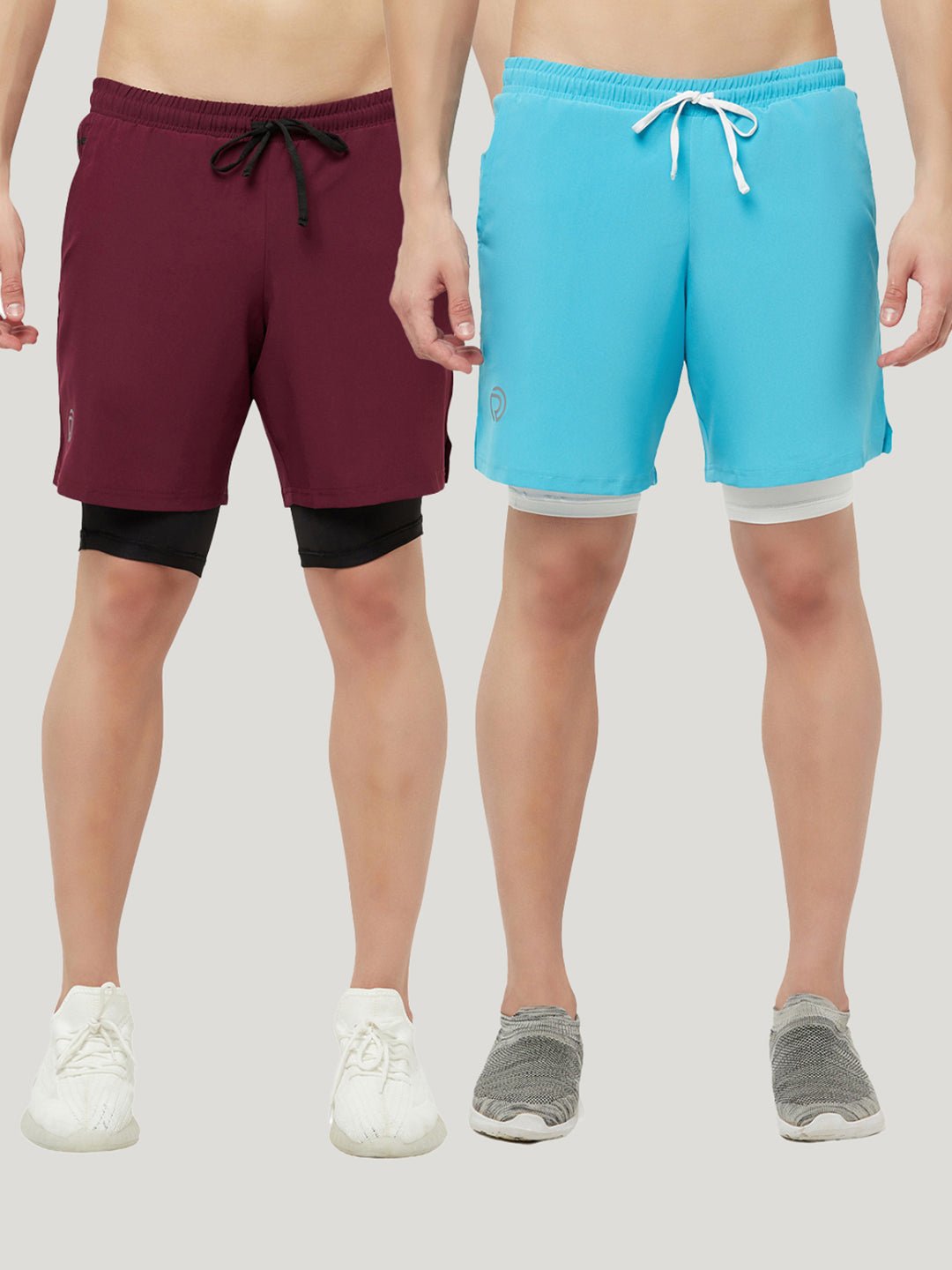 2 pc Combo - 7" 2-in-1 Shorts with Phone Pocket - Maroon & Sky Blue