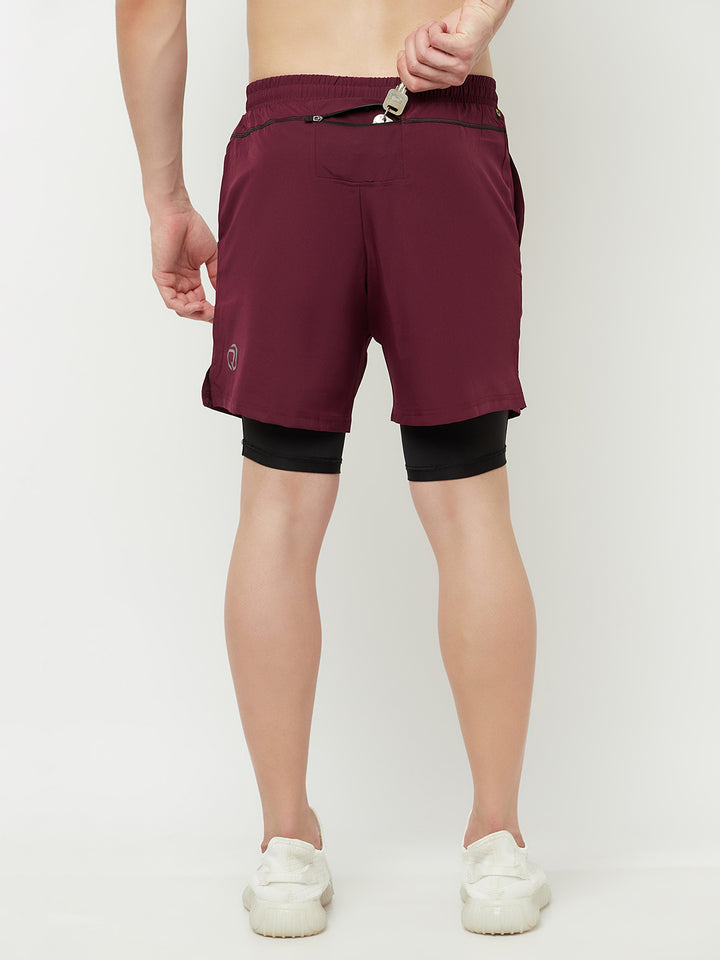 2 pc Combo - 7" 2-in-1 Shorts with Phone Pocket - Maroon & Sky Blue