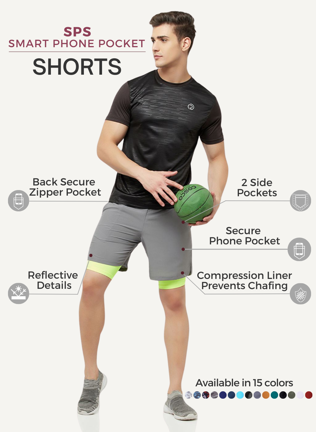 Men s 2 in 1 Phone Pocket Shorts 7 Grey TRUEREVO