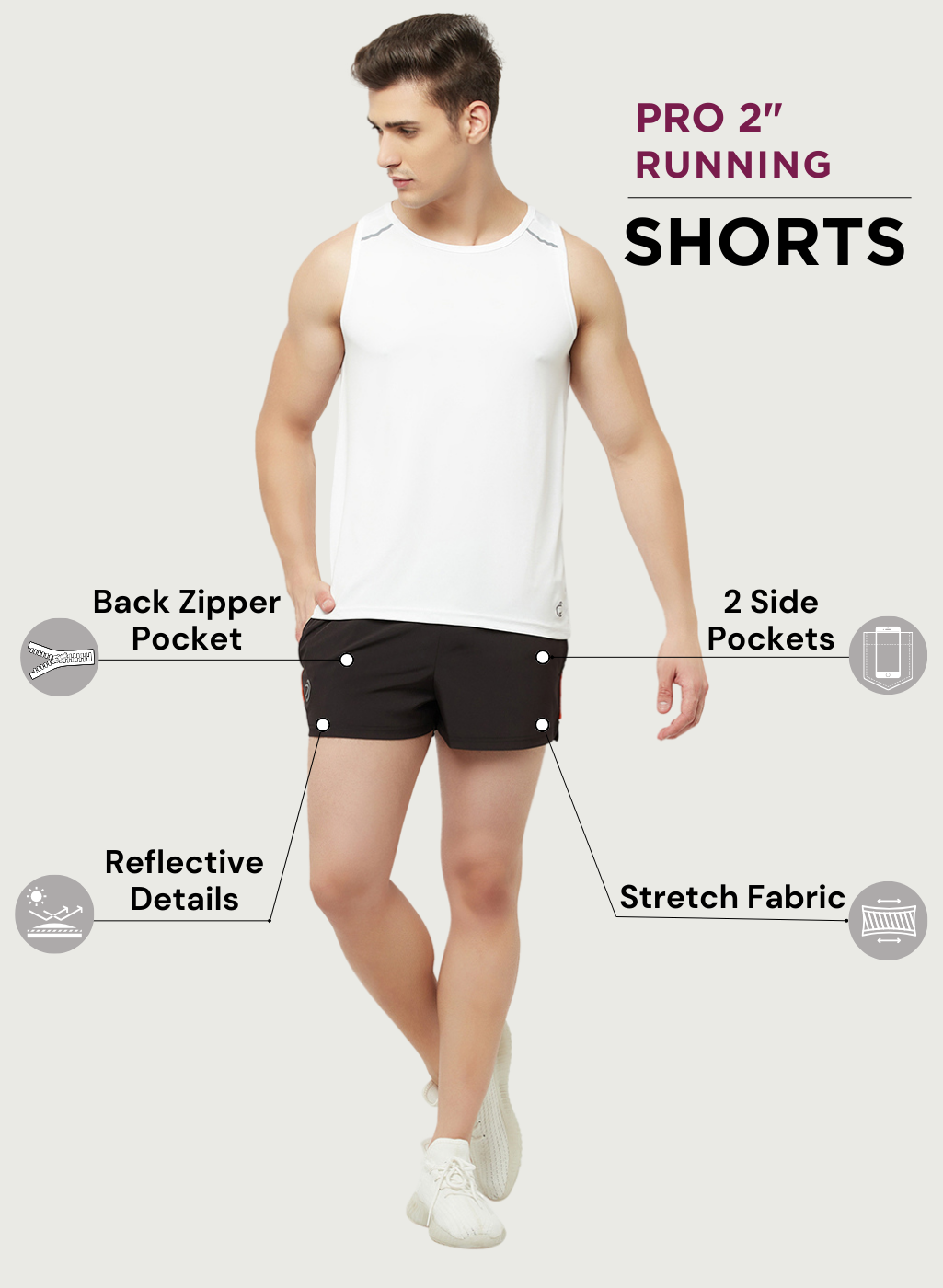 Pro 2" Shorts with Zipper Back Pocket
