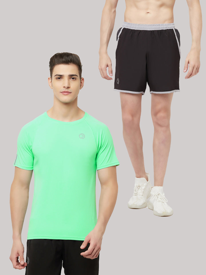 2 pc Combo - Shorts Black & Light Dry Fit Tshirt - Green