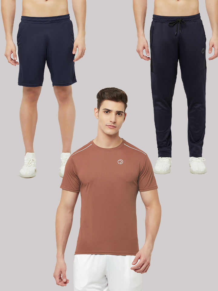 3 pc Combo - Shorts Black, & Light Dry Fit Tshirt - Wine & Track Black