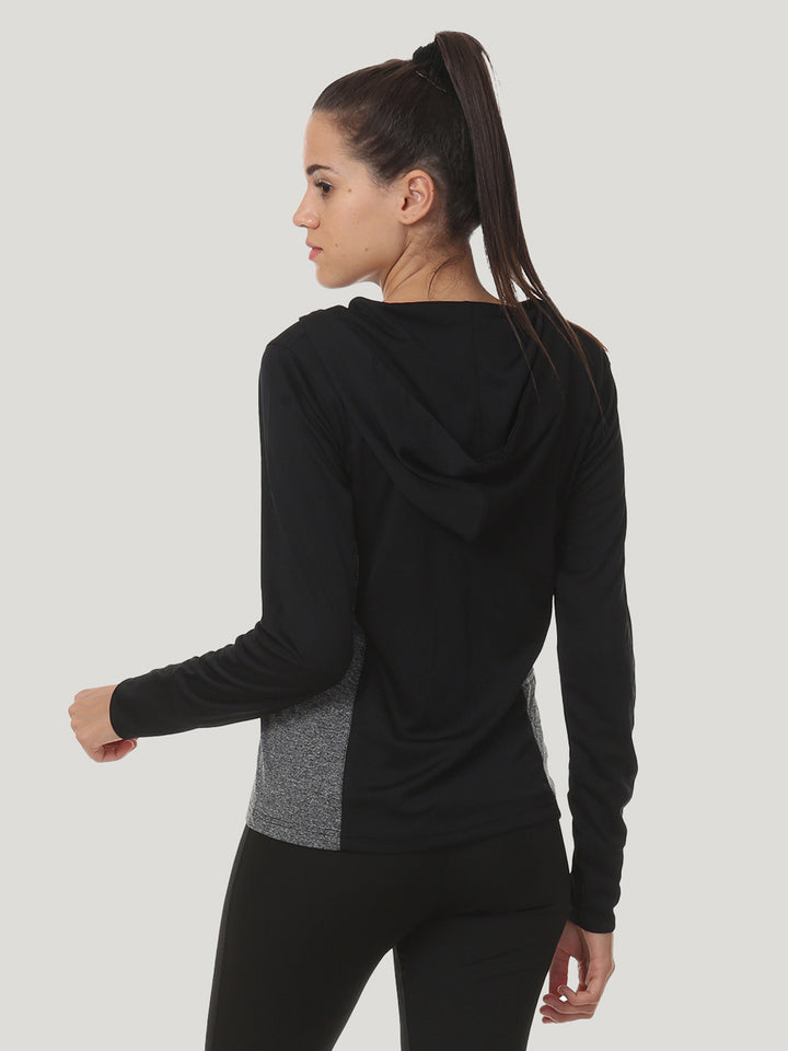 Hooded Full Sleeve Top with Zipper Pocket - Black Anthra