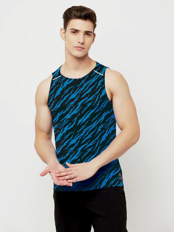 Performance Running Vest - Tiger Print Blue