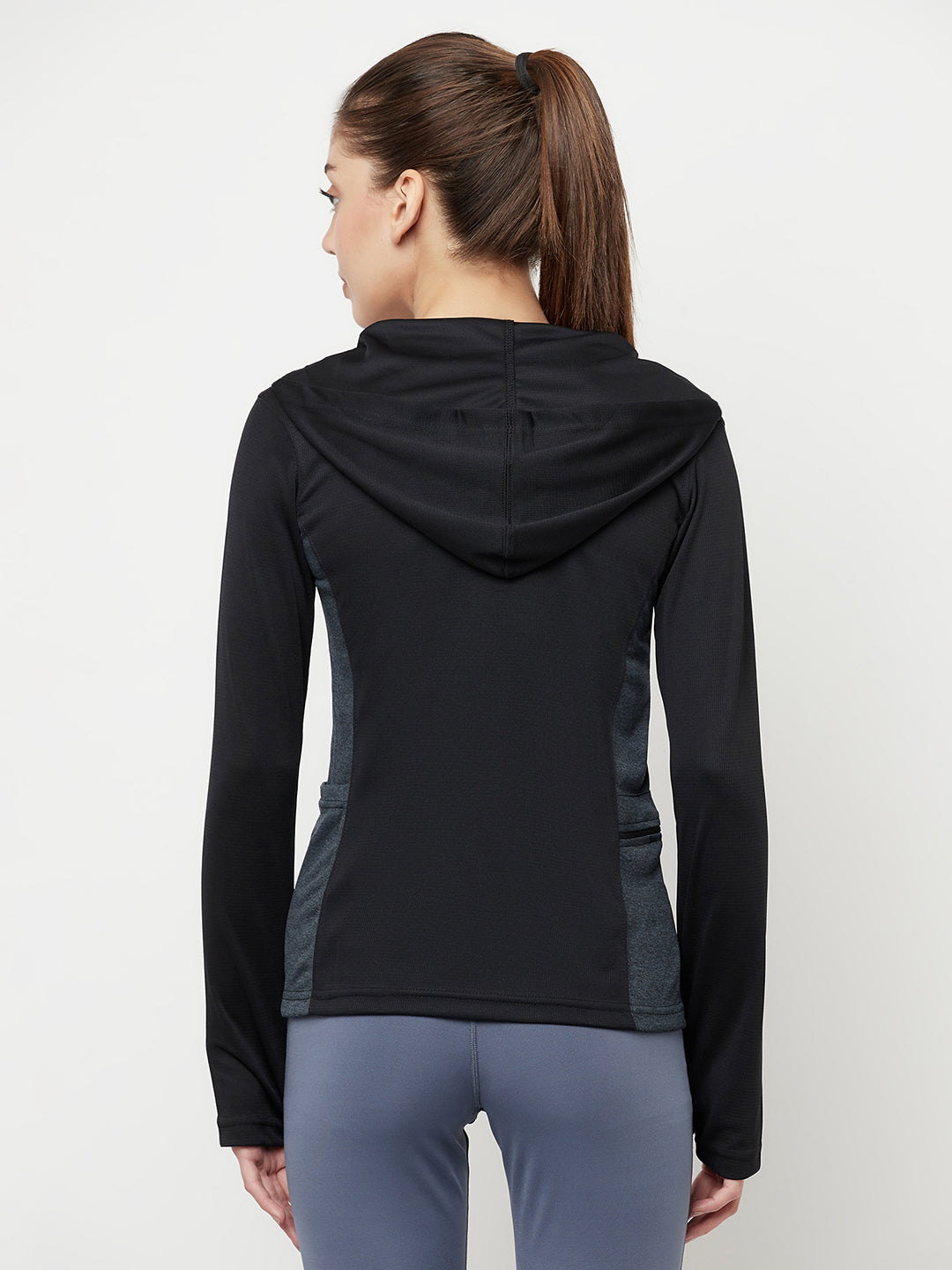 Hooded Full Sleeve Top with Zipper Pocket