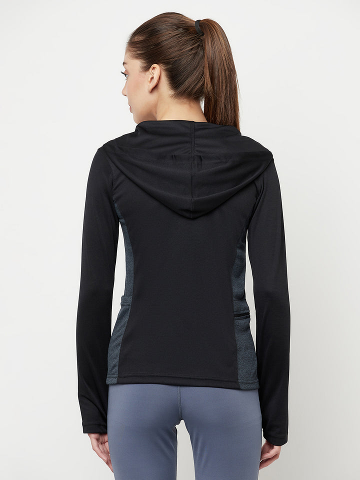 Hooded Full Sleeve Top with Zipper Pocket