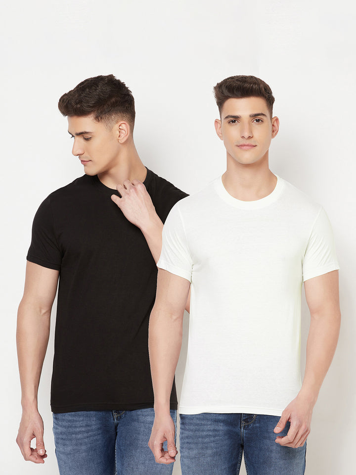 Premium Cotton Tshirts  (Pack of 2- White,Black)