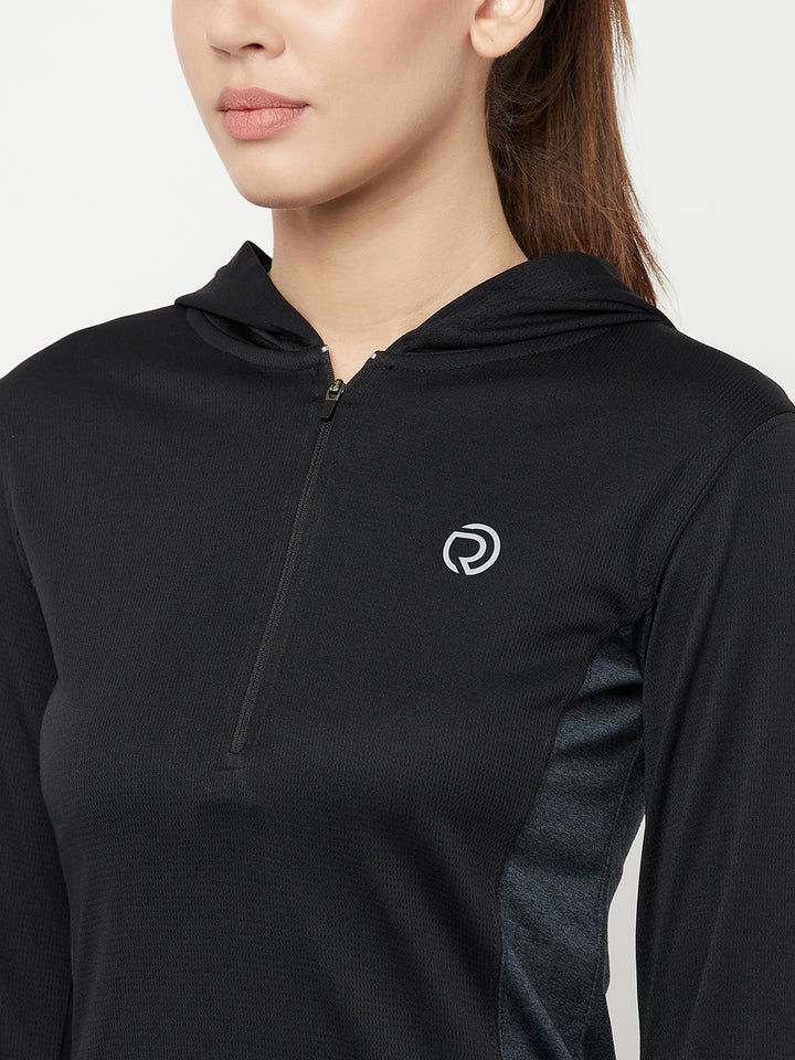 Hooded Full Sleeve Top with Zipper Pocket