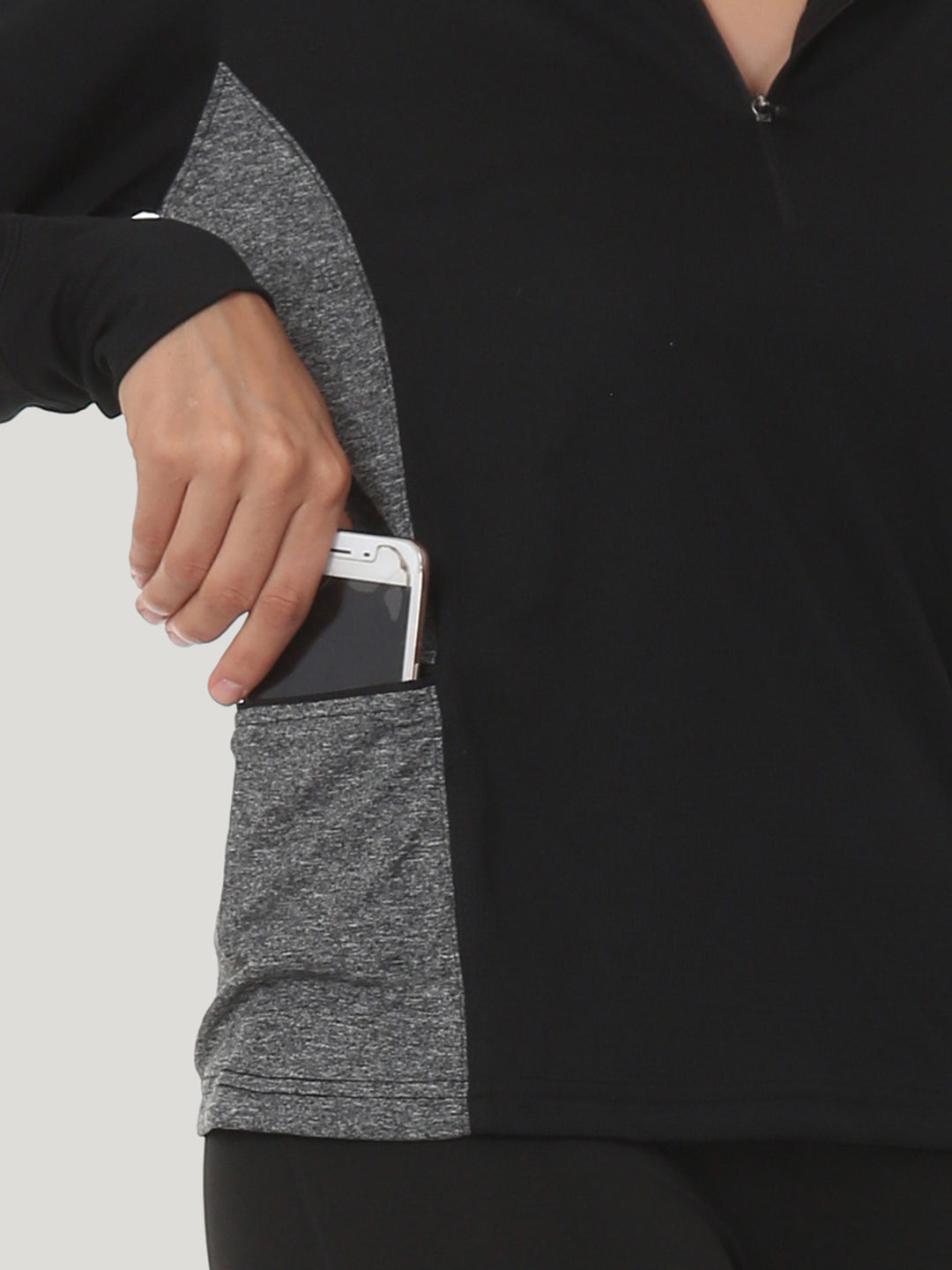 Hooded Full Sleeve Top with Zipper Pocket - Black Anthra