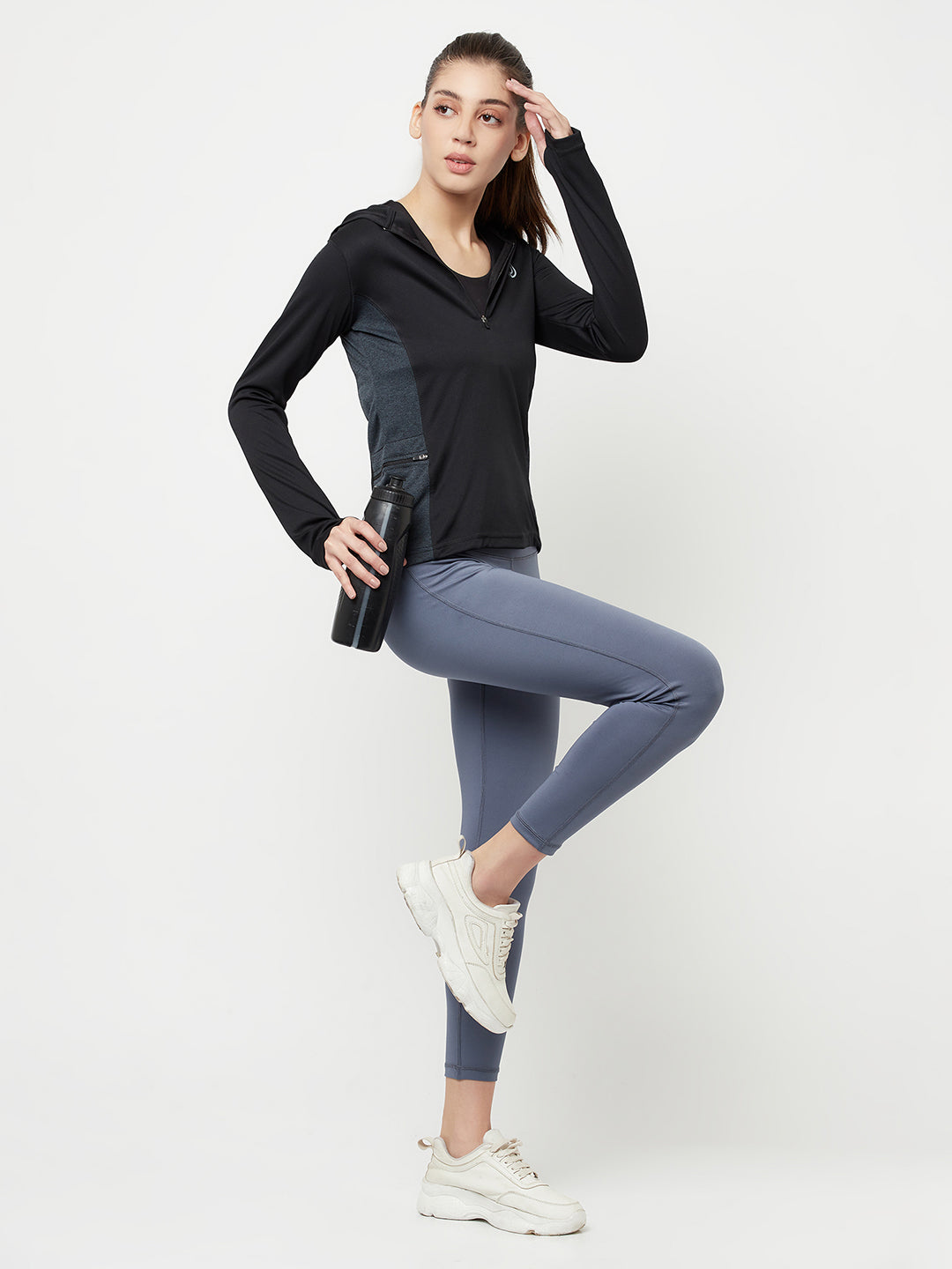 Hooded Full Sleeve Top with Zipper Pocket