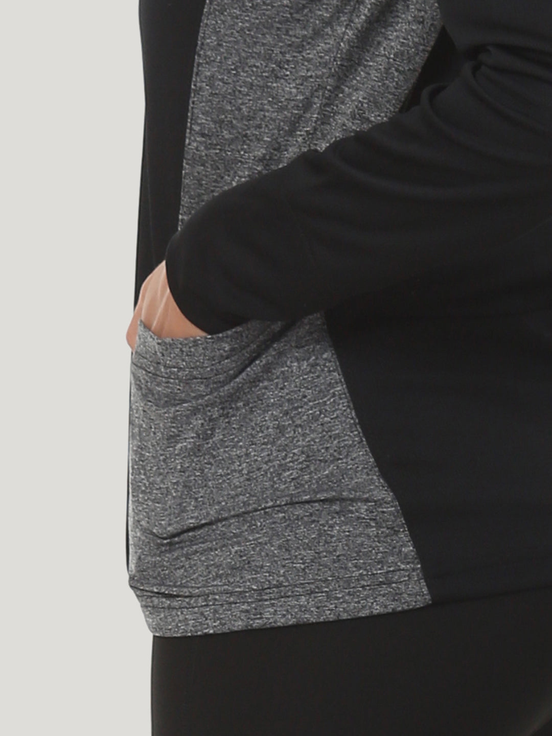 Hooded Full Sleeve Top with Zipper Pocket - Black Anthra