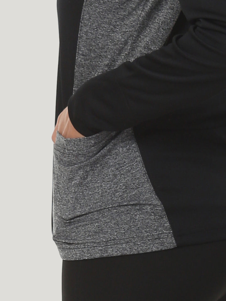 Hooded Full Sleeve Top with Zipper Pocket - Black Anthra