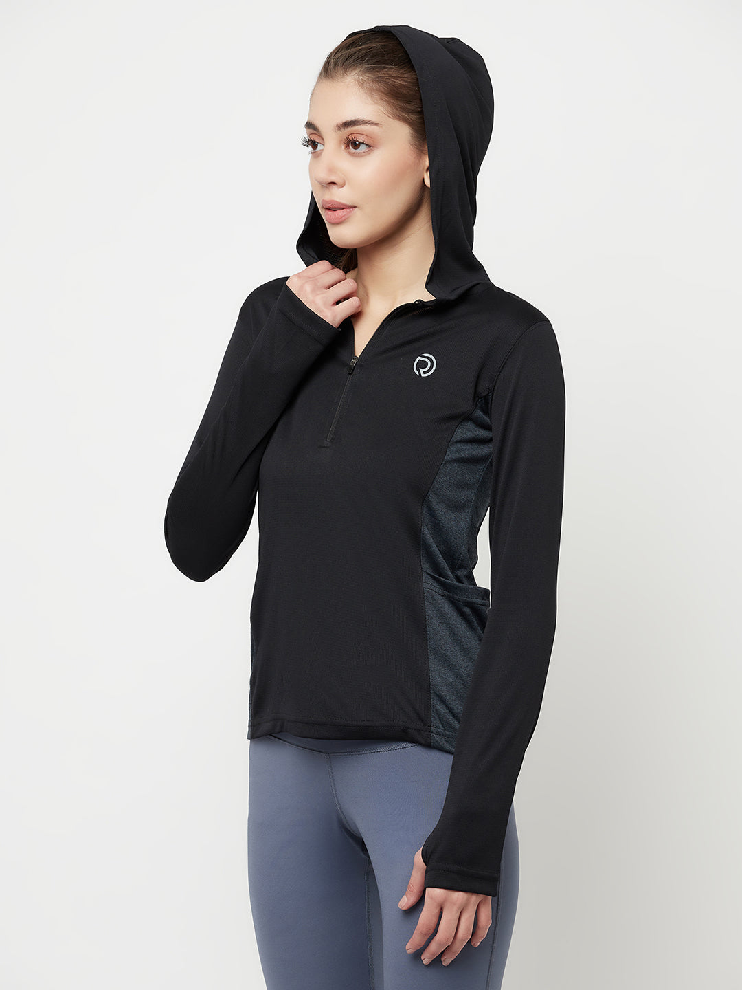 Hooded Full Sleeve Top with Zipper Pocket