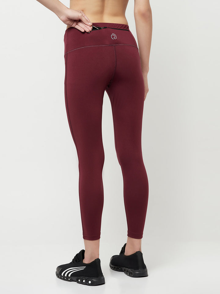 Phone pocket leggings & sports bra combo - Women's Wine Maroon