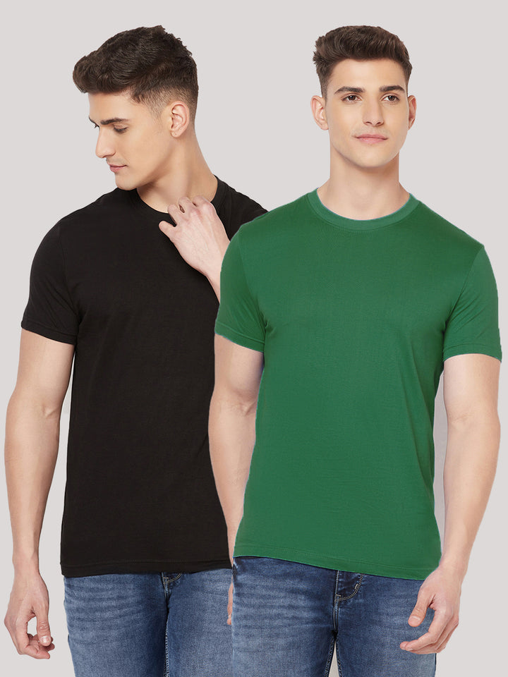 Premium Cotton Tshirts  (Pack of 2- Black,Green)