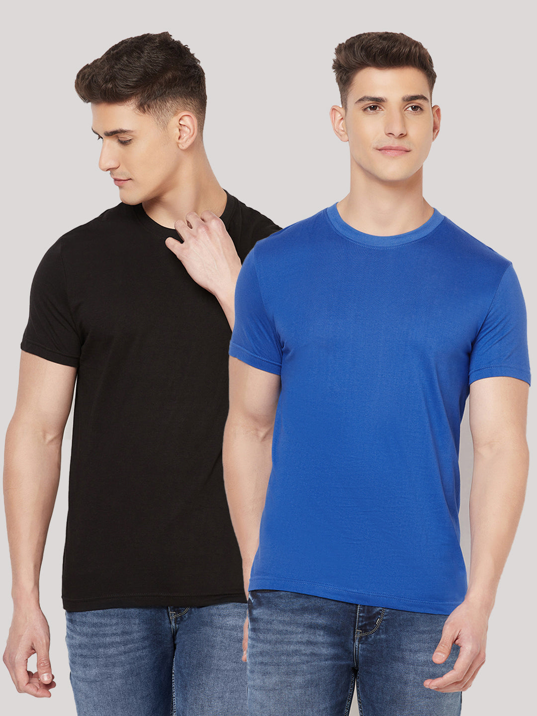 Premium Cotton Tshirts  (Pack of 2- Black,Blue)
