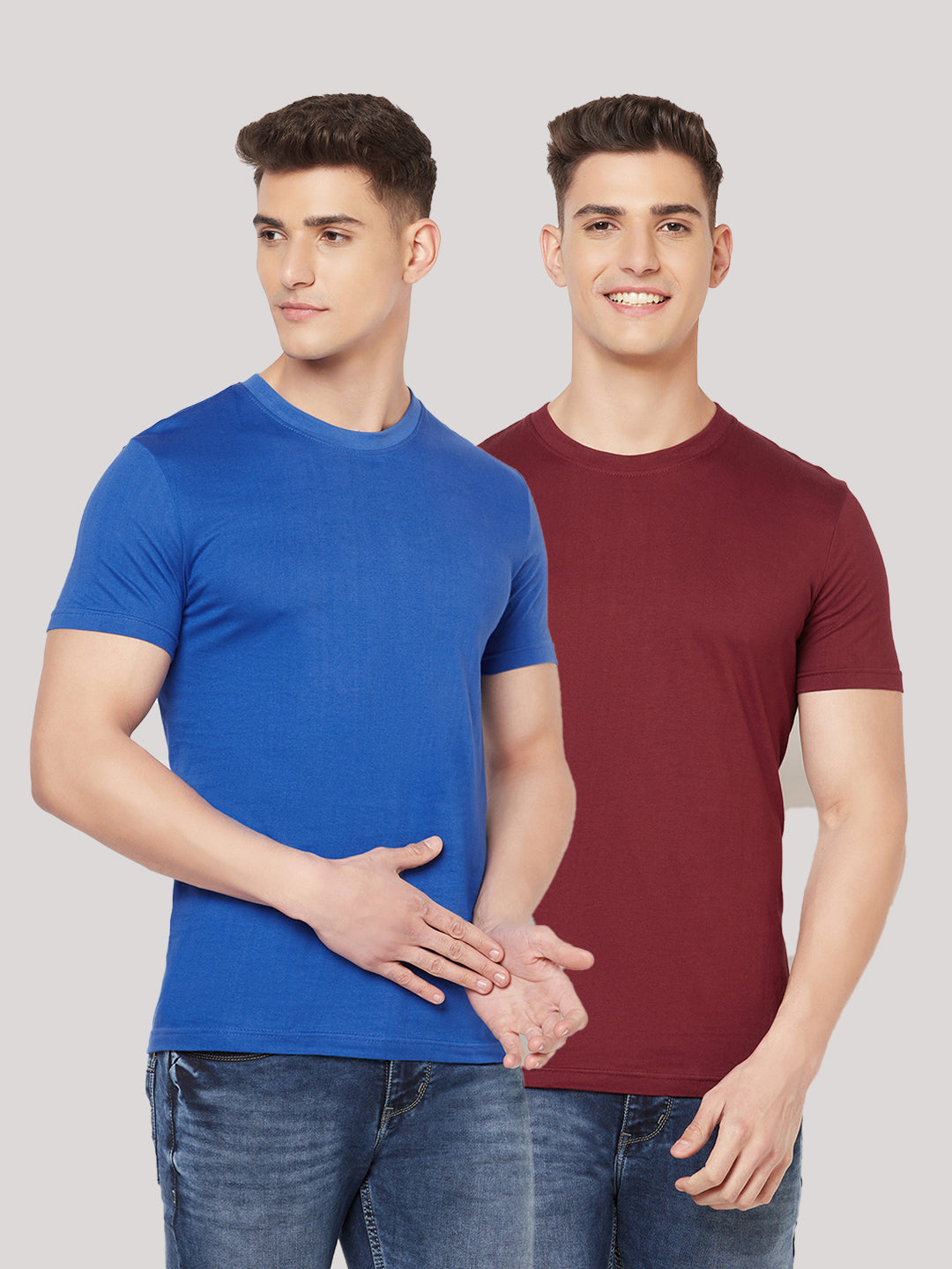 Premium Cotton Tshirts  (Pack of 2- Maroon,Blue)