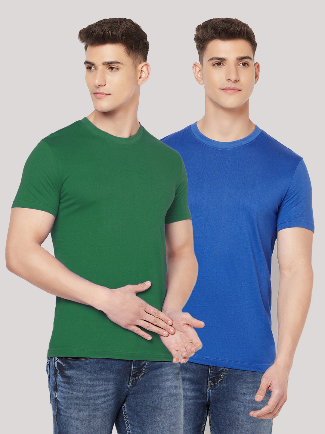 Premium Cotton Tshirts  (Pack of 2- Green,Blue)