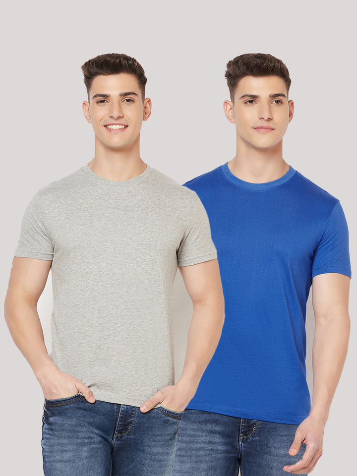 Premium Cotton Tshirts  (Pack of 2- Grey,Blue)