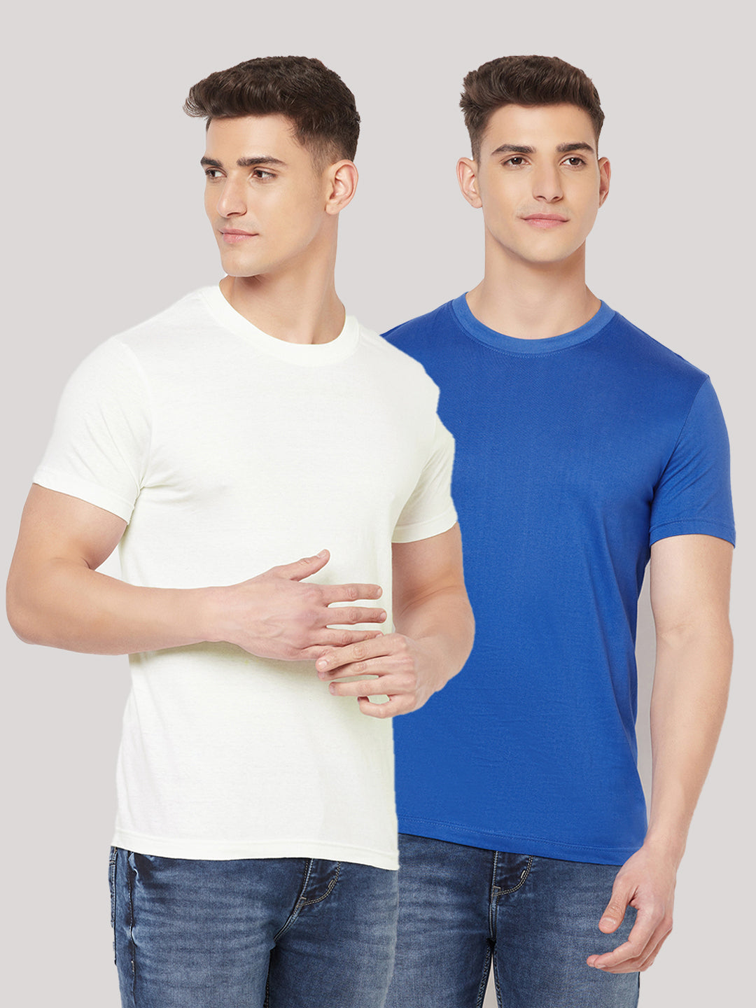 Premium Cotton Tshirts  (Pack of 2- White,Blue)