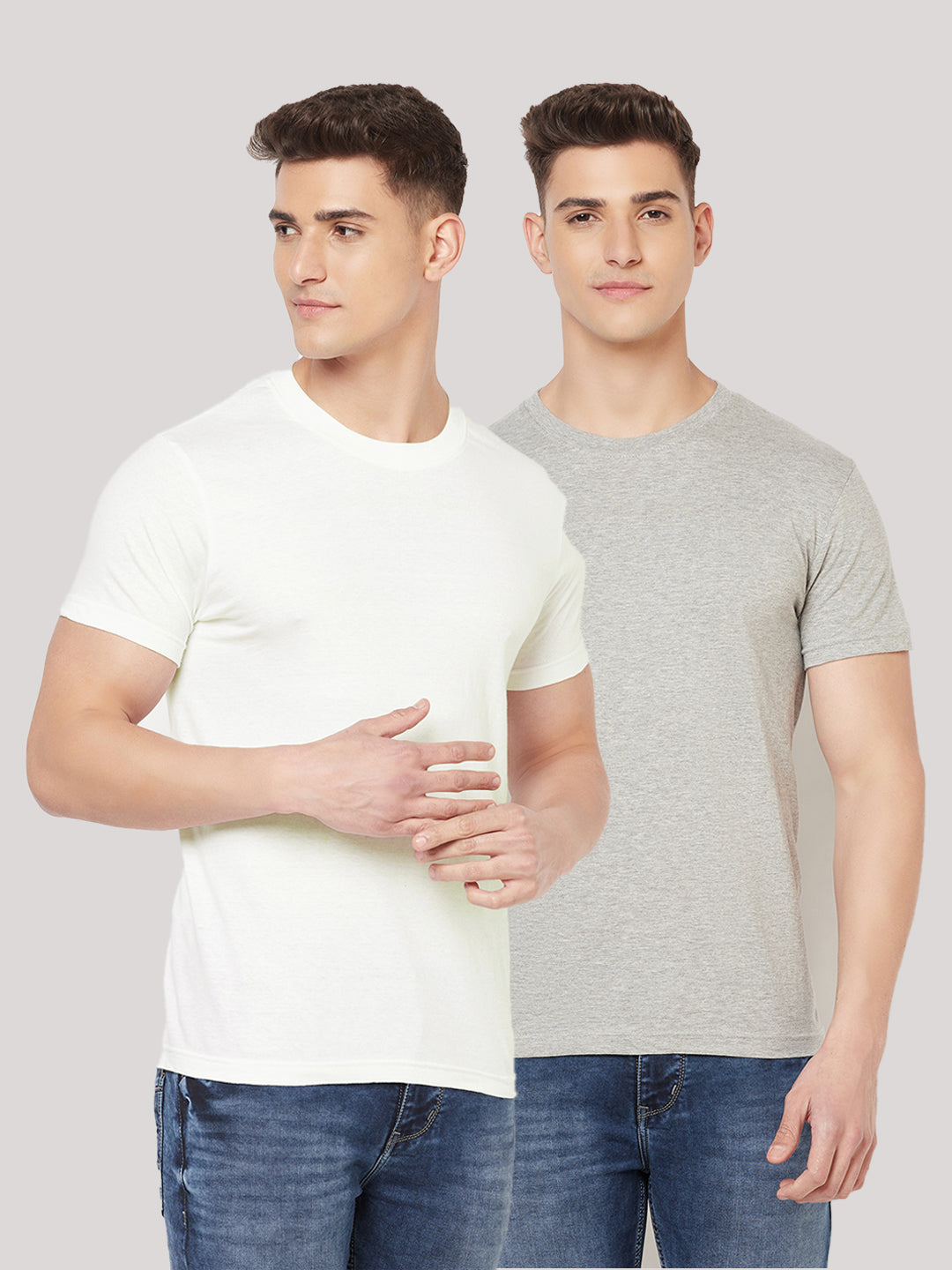 Premium Cotton Tshirts  (Pack of 2- White,Grey)