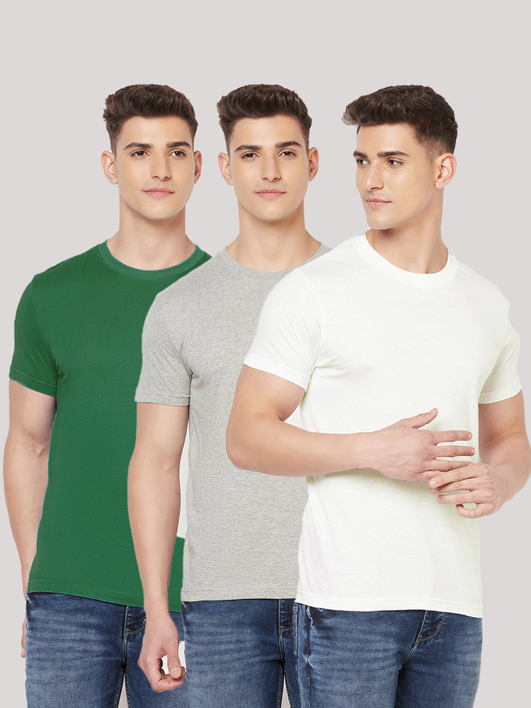 Premium Cotton Tshirts  (Pack of 3- White,Grey,Green)