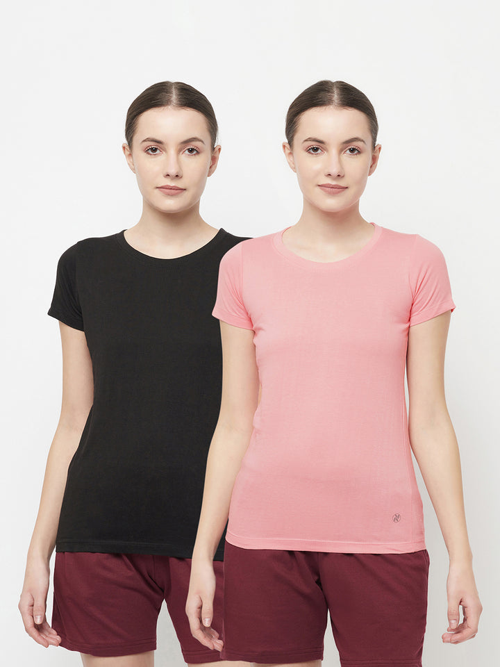 Slim Fit Premium Cotton Tshirts (Pack of 2- Black, Pink)