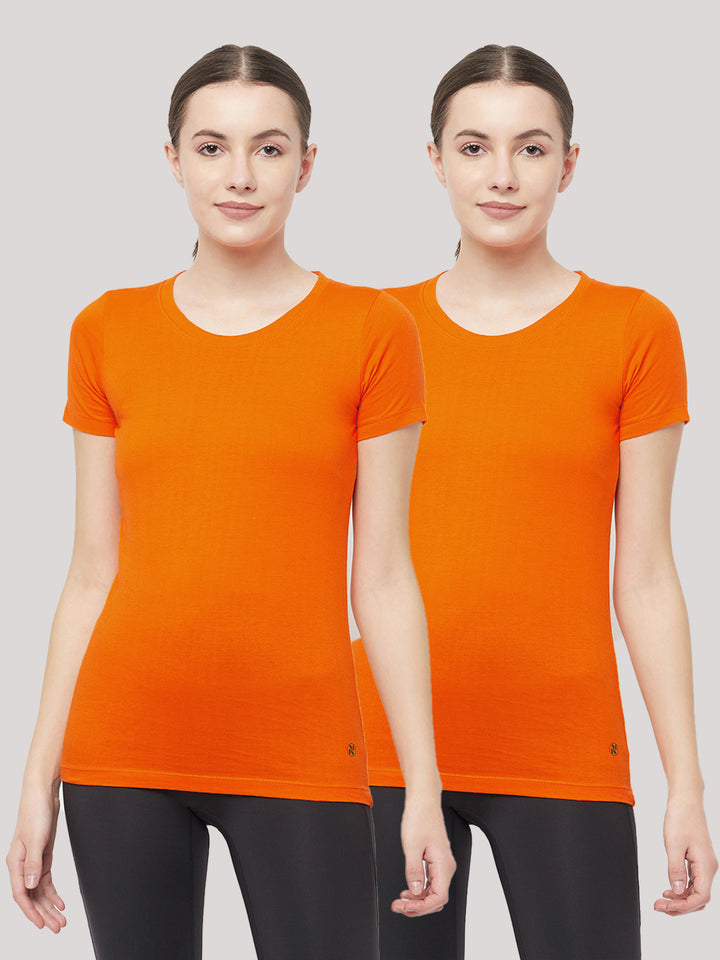 Slim Fit Premium Cotton Tshirts (Pack of 2- Orange, Orange)