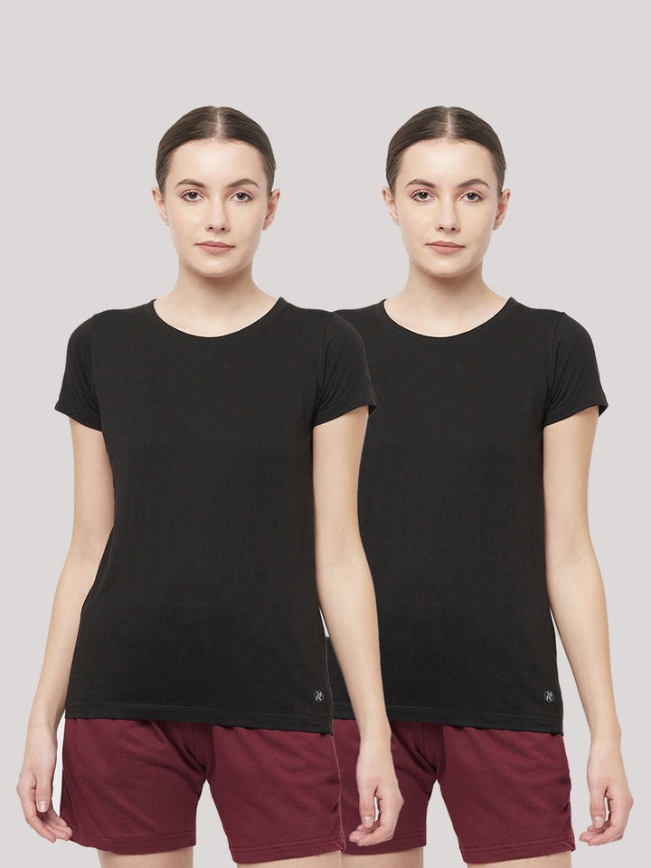 Slim Fit Premium Cotton Tshirts (Pack of 2- Black, Black)