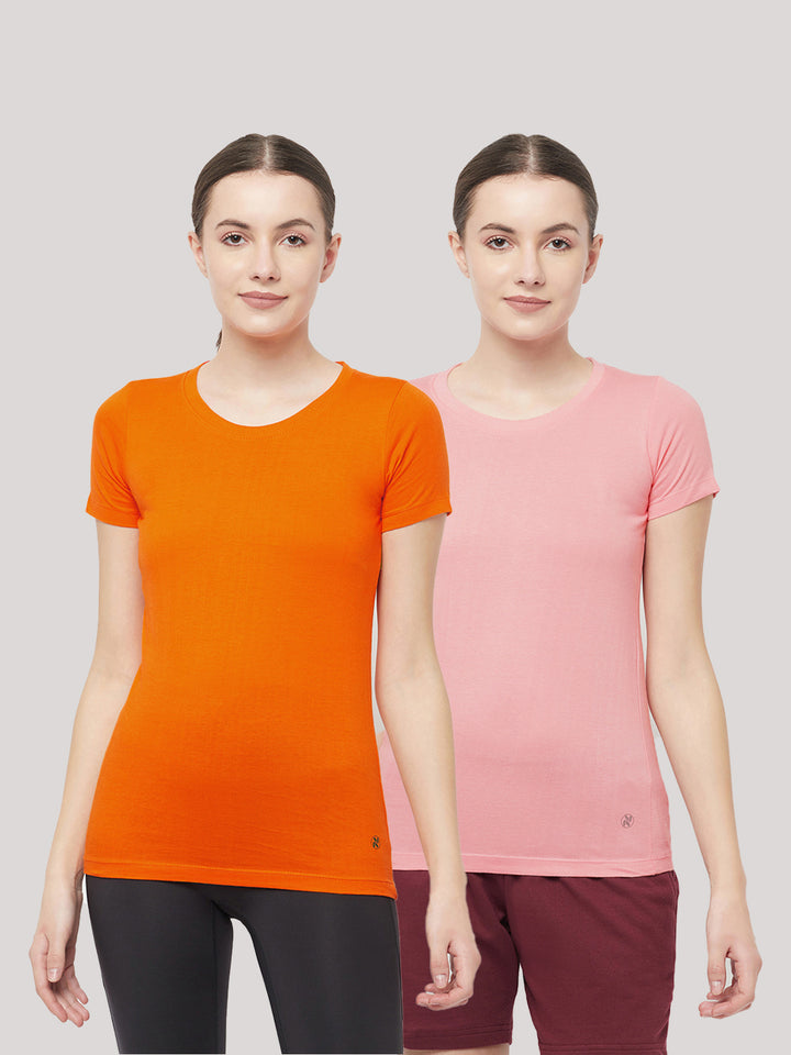 Slim Fit Premium Cotton Tshirts (Pack of 2- Orange, Pink)