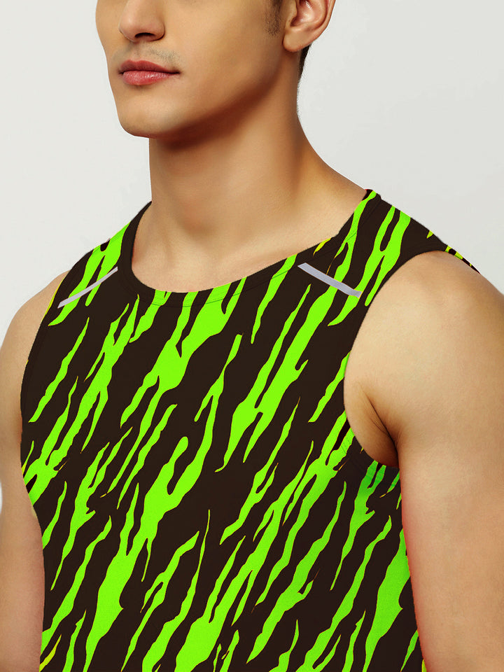 Performance Running Vest - Tiger Print Green