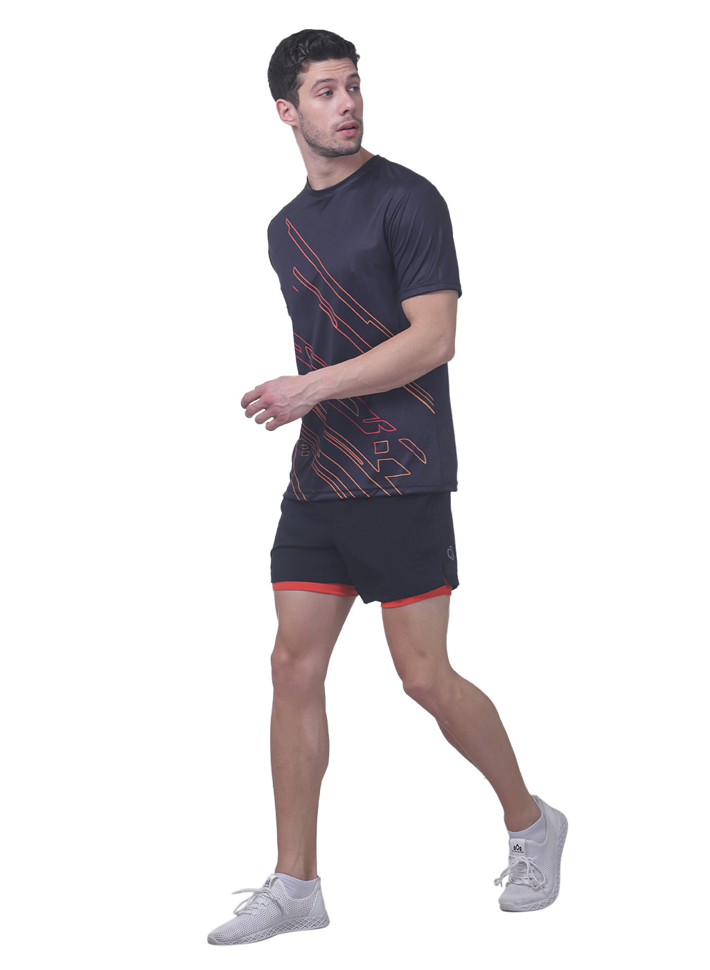 5" Running Shorts with water resistant phone pocket - Men's Black Orange Double Layer - TRUEREVO