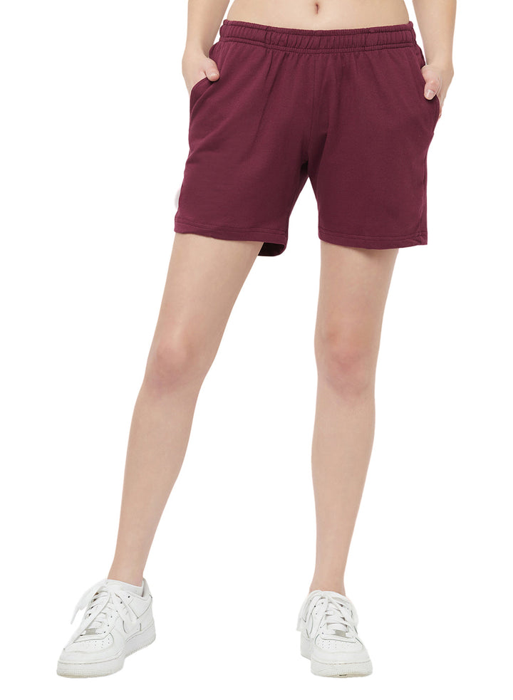 Women's 5" active wear pure cotton shorts - Maroon