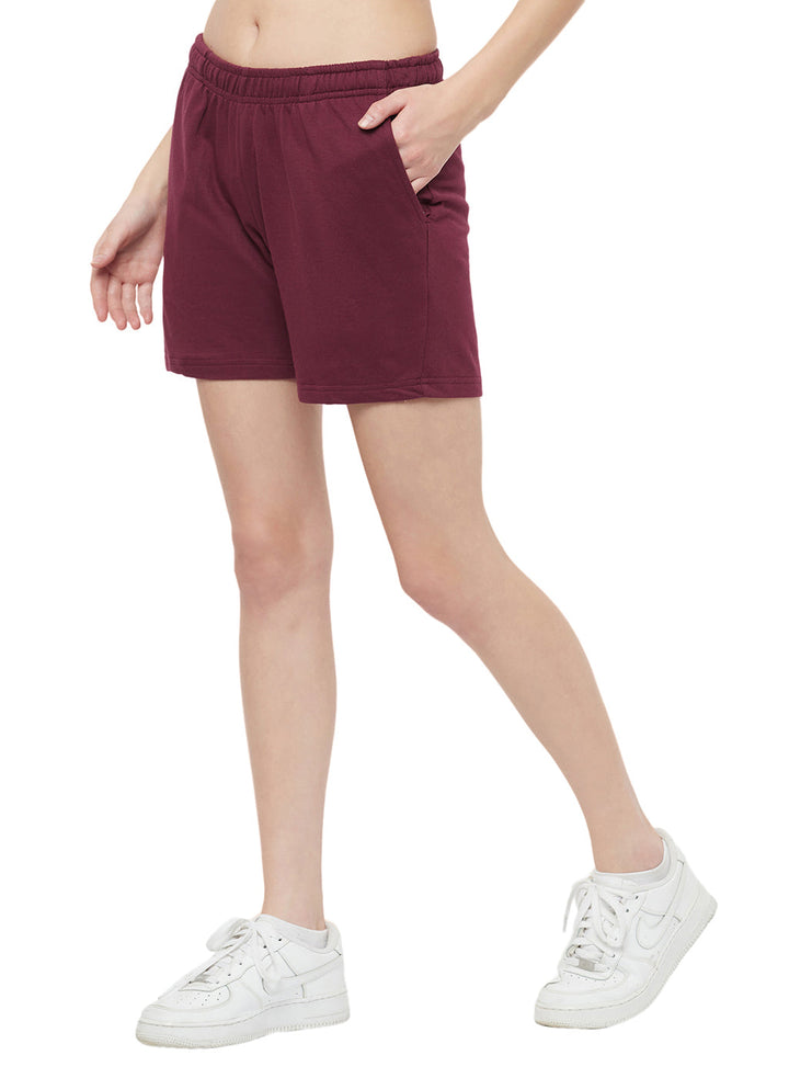 Women's 5" active wear pure cotton shorts - Maroon