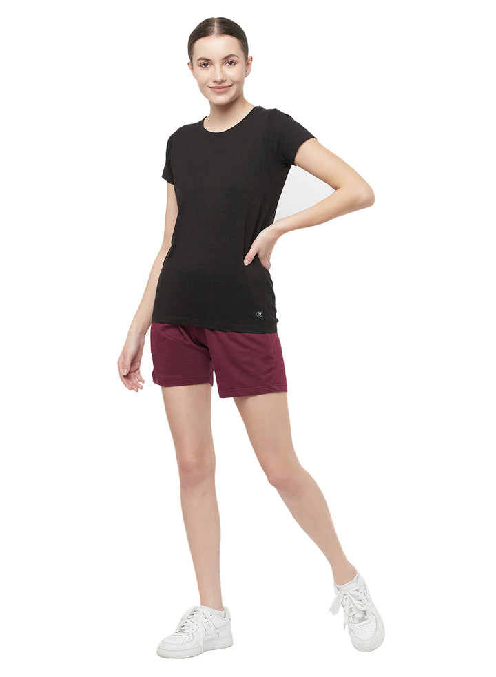 Women's 5" active wear pure cotton shorts - Maroon