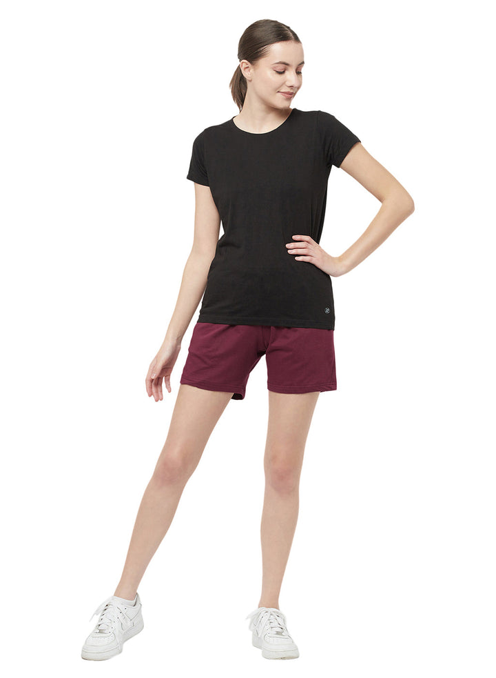 Women's 5" active wear pure cotton shorts - Maroon